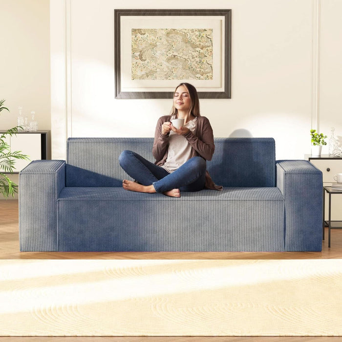 Sofa-In-A-Box, Memory Foam 3-Seater Couch, No Installation & Easy to Transport, Deep Seat Modern Sofa with Corduroy Fabric, Couch for Living Room, Bedroom, Apartment, Home Office,Grey