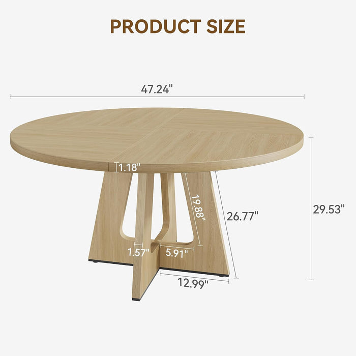 47 Inch round Dining Table for 4-6 People, Circle Dinner Table with Wooden Cross Pedestal Base, Farmhouse Kitchen Furniture for Dining Room, Living Room, Kitchen (Table Only) -Burlywood