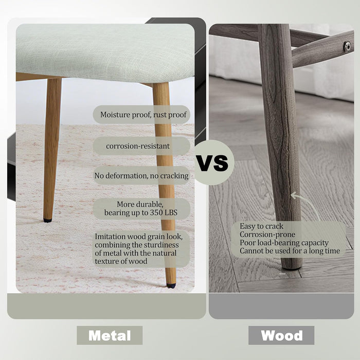 Modern Upholstered Dining Chairs Set of 6, Mid-Century Metal Frame with Wood Grain, Linen Fabric Side Chair for Kitchen Dining Room, 350Lbs Capacity, Beige