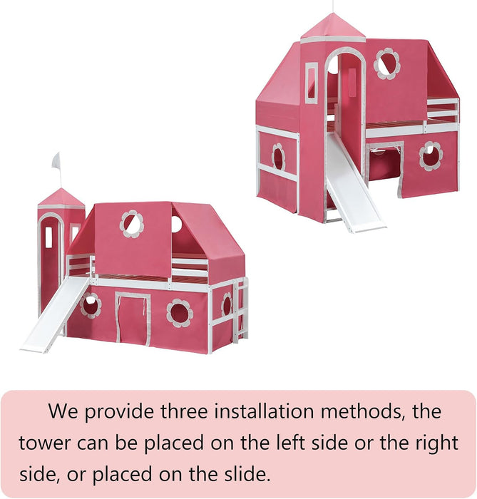 Pink CastleStyled Loft Bed With Slide PlayhouseTower