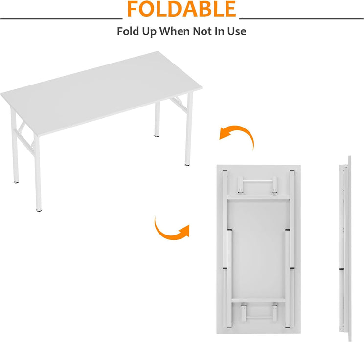 Folding Desk, 54 Inch Large Computer Desk for Home Office, No Install ed Study Student Writing Table Desk Workstation, White