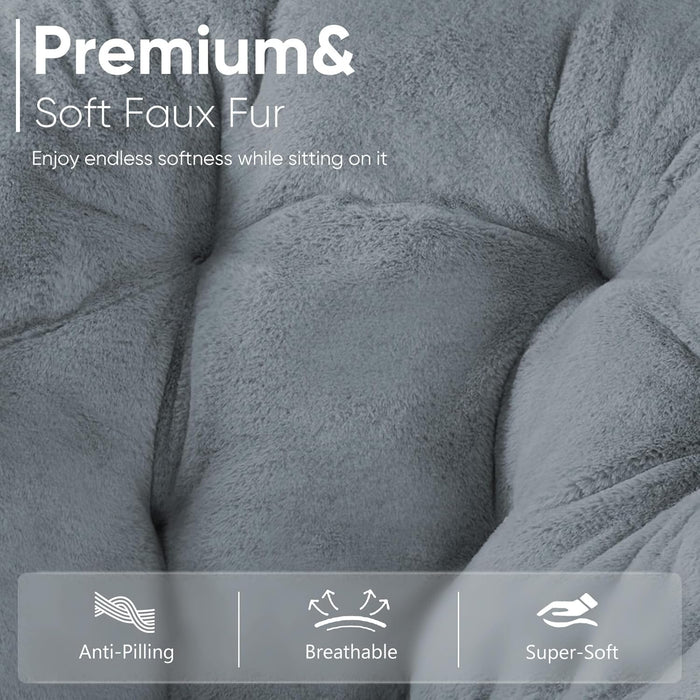 Comfy Saucer Chairs Cozy Faux Fur Soft Lounge Cute Folding Bedroom Living Room Seat Flexible Reading Foldable Seating for Kids Adults Thick Padded Metal Frame Modern for Home Office Classic Gray