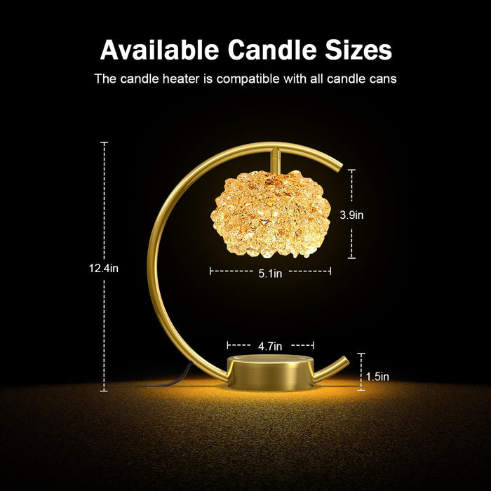 Bronze Candle Warmer Lamp for Jar Candles with Adjustable Brightness＆Timer，Handcrafted Crystal＆Wooden Base,Candle Lamp Luxurious Design+2Bulbs,Home Decoration Electric Candle Lamp(C-Shaped)