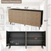Sideboard Buffet Cabinet with Storage: 63" Black and Oak Mid Century Modern Credenza with 4 Doors, Large Fluted Sideboard Accent Cabinet for Living Room
