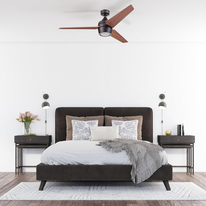 Ceiling Fans Eamon Modern 52 Inch Ceiling Fan with Light, Remote Control Fan, LED Indoor Fan with 3 Blades, Brown Maple and Black Blade Finish Options, Bronze (50603-01)
