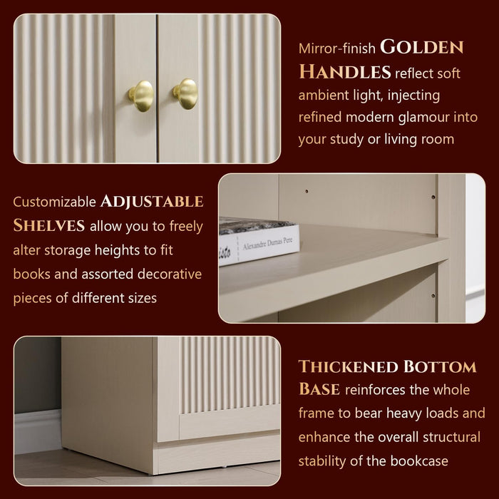 77.6" Tall Arched Bookshelf Set of 2, Wood Bookcase with Cabinet, Cream | Modern Bookcase W/Fluted Arched Door, 5-Tier Large Book Shelf W/Adjustable Shelves, Versatile Storage Cabinet for Living Room