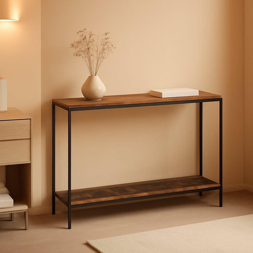 Console Table, 47.2" Narrow Entryway Table, Sofa Table with Shelf, Entrance Table for Living Room, Hallway, Foyer, Corridor, Office, Metal Frame, Rustic Brown and Black BF20XG01G1