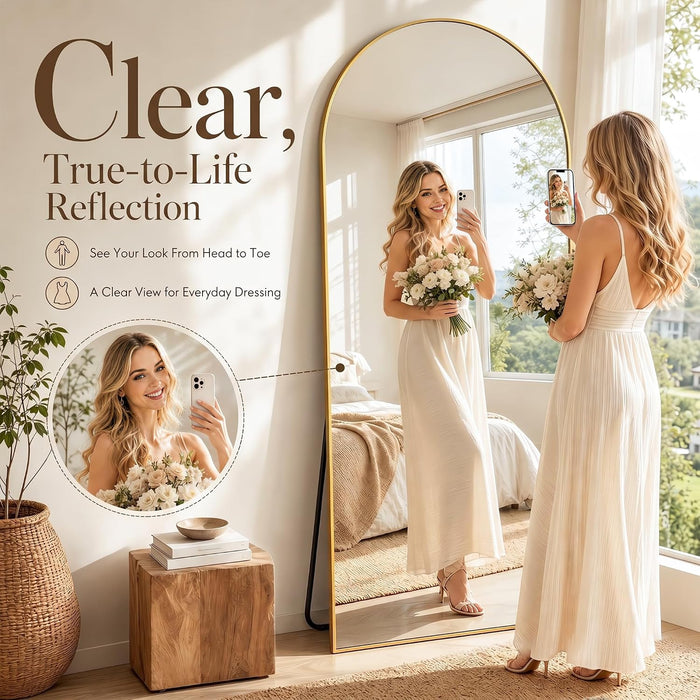 76"X34" Arched Full Length Mirror, Large Floor Mirror, Gold
