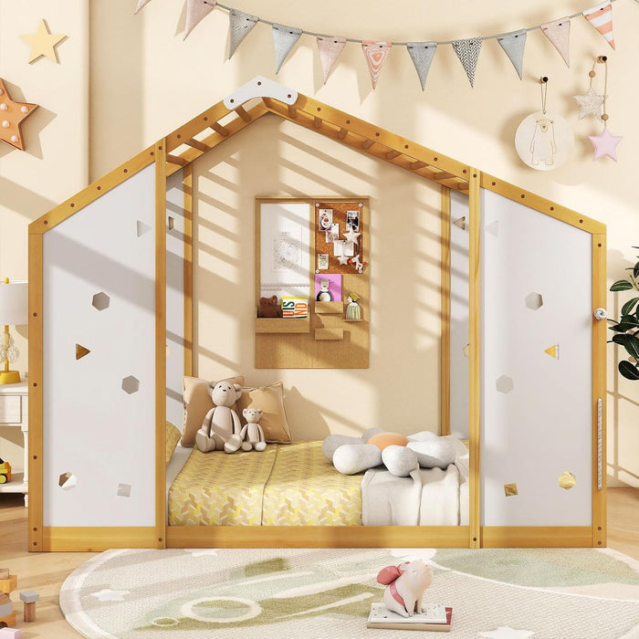 Twin Size Montessori NaturalWhite Floor Bed JungleGym
