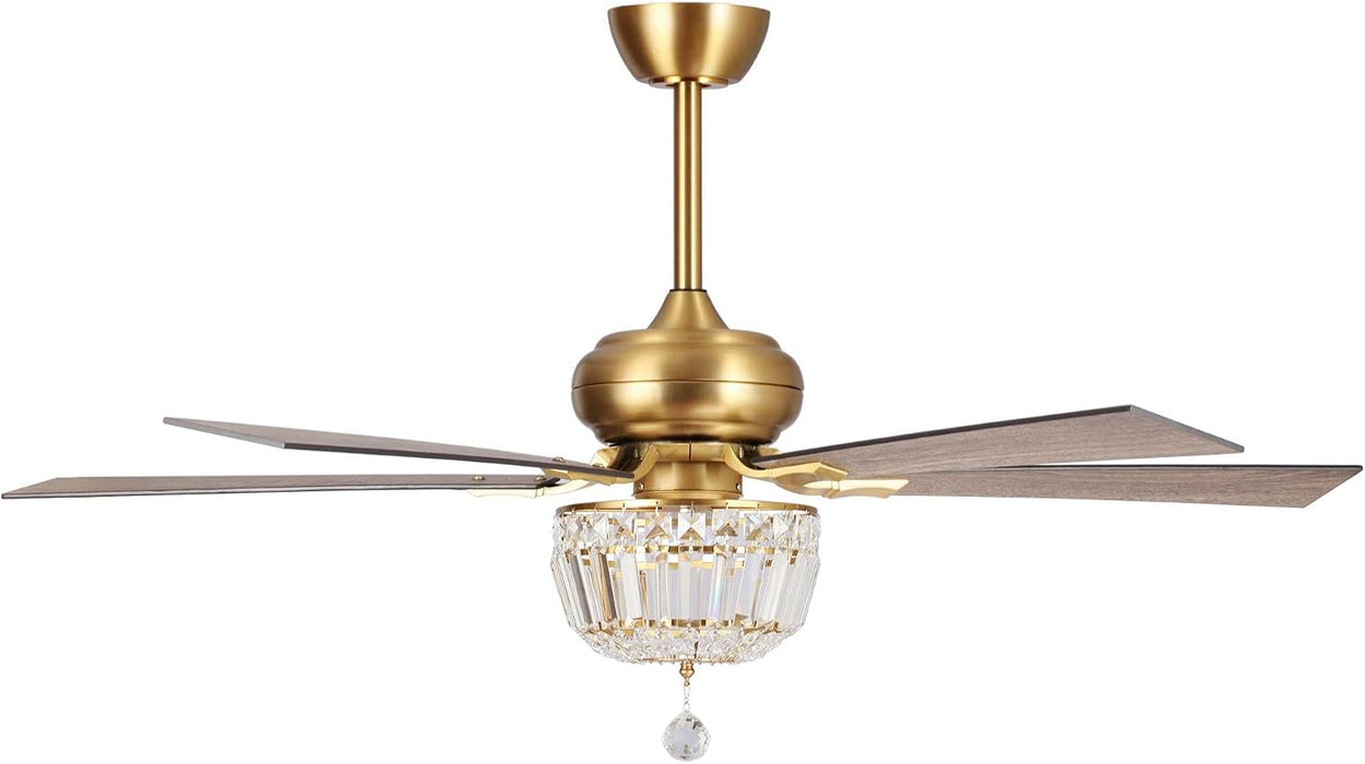 52 Inch Gold Ceiling Fans with Lights and Remote Crystal Chandelier Fan