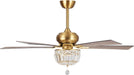 52 Inch Gold Ceiling Fans with Lights and Remote Crystal Chandelier Fan