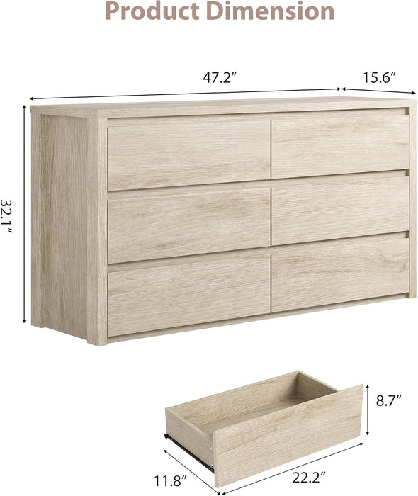 6 Drawer Dresser for Bedroom, Wood Chest of Drawers Handle Free, Large Modern Dresser Storage Cabinet for Living Room, Hallway Entryway