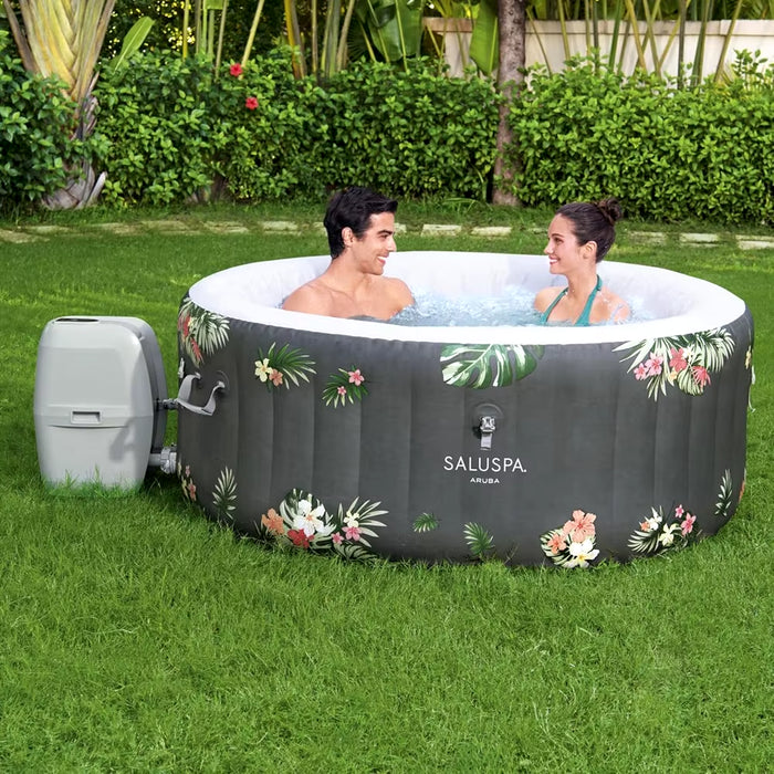 Saluspa Aruba Airjet 2 to 3 Person Inflatable Hot Tub round Portable Outdoor Spa with 110 Soothing Jets and Cover