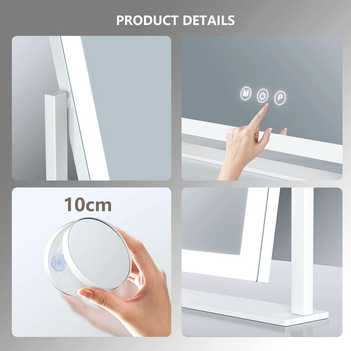 Lighted Makeup Mirror, 17.3"X13" Hollywood Vanity Mirror with Led Lights, Three Color Lighting Modes, and 5X Magnification Mirror, Smart Touch Control, 360°Rotation (White, Gift Box)