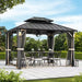 Modern Shade the Horizon Hardtop Gazebo 10' X 12' with 4 LED Lights, Permanent Outdoor Gazebo with Galvanized Steel Double Roof, Grill Pavilion with Decor Hooks, Mosquito Nettings, Black