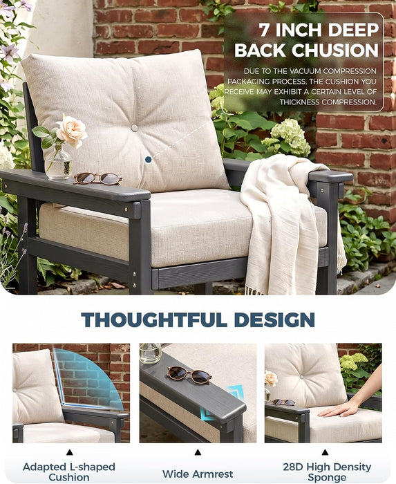 HDPE Outdoor Patio Furniture Set, Grey Frame & Beige Cushions