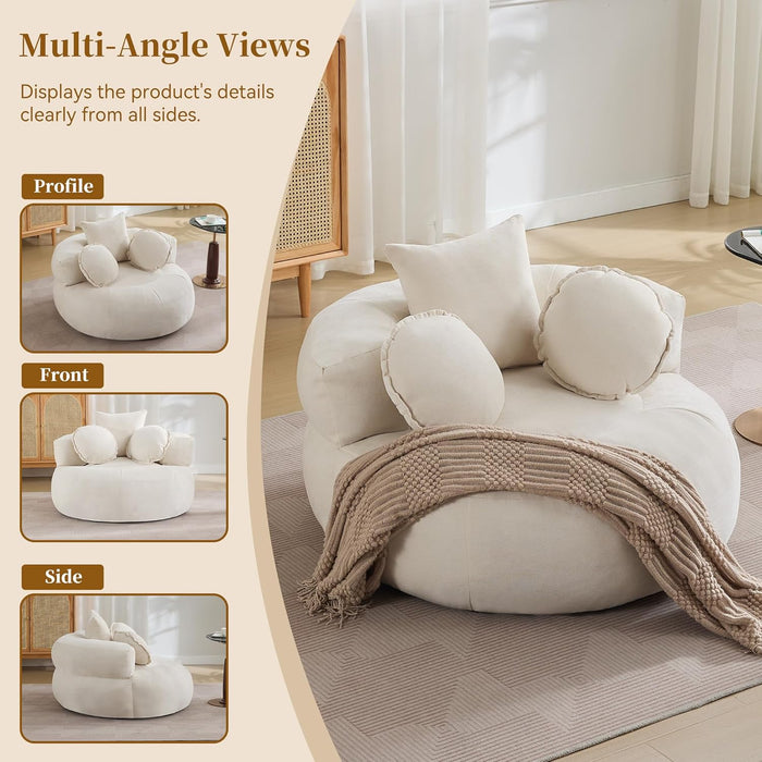Round Oversized Floor Chair Beige Chenille Utility