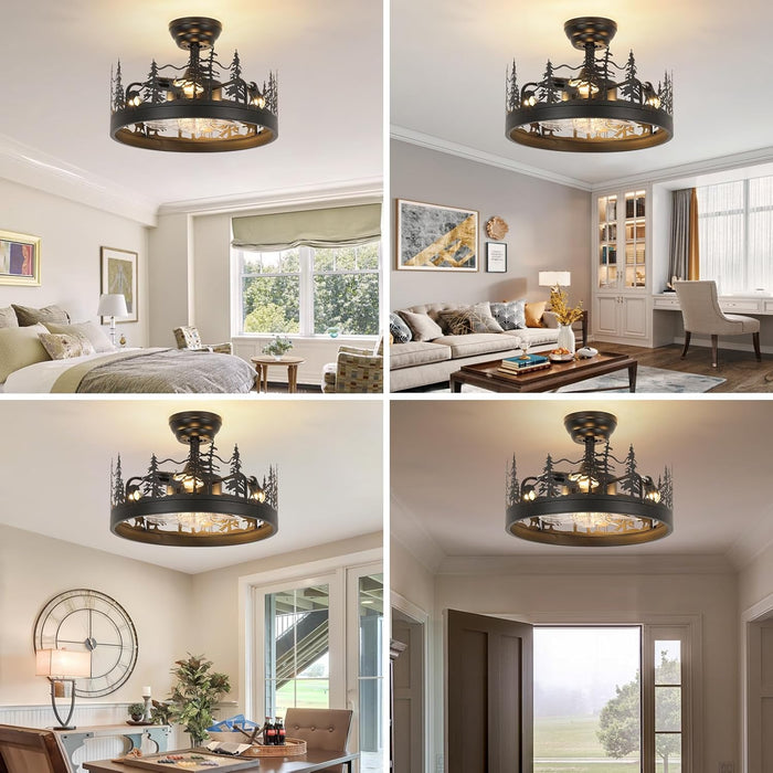 Rustic Black Ceiling Fan with Light, Bear and Deer Design