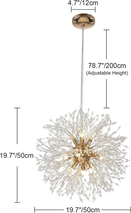 19.9" Gold Modern Crystal Chandeliers Firework, Bubble Chandelier Lighting for Bathroom Dining Room Bedroom Kitchen Island Living Room Light Fixture, 9-Light Gold Hanging round Chandalier