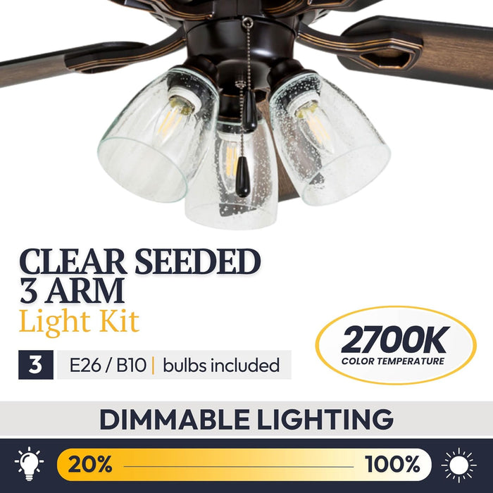 Glenmont, 52 Inch Farmhouse LED Ceiling Fan with Light, Pull Chain, Three Mounting Options, Dual Finish Blades, Reversible Motor - 40278-01 (Oil-Rubbed Bronze)