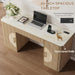 60" Fluted Computer Desk, Wooden Long Home Office Writing Desk with Drawer & Storage Cabinet, Modern Writing Table with Charging Station, High Executive Desk for Office，Bedroom, Nature Oak