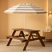 Kids Wooden Picnic Table, Outdoor Activity & Dining Table W/Adjustable Collapsible Umbrella, Built-In Seats - Walnut/Beige
