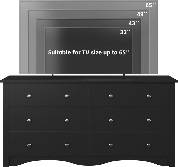 Black TV Stand with 6 Drawers