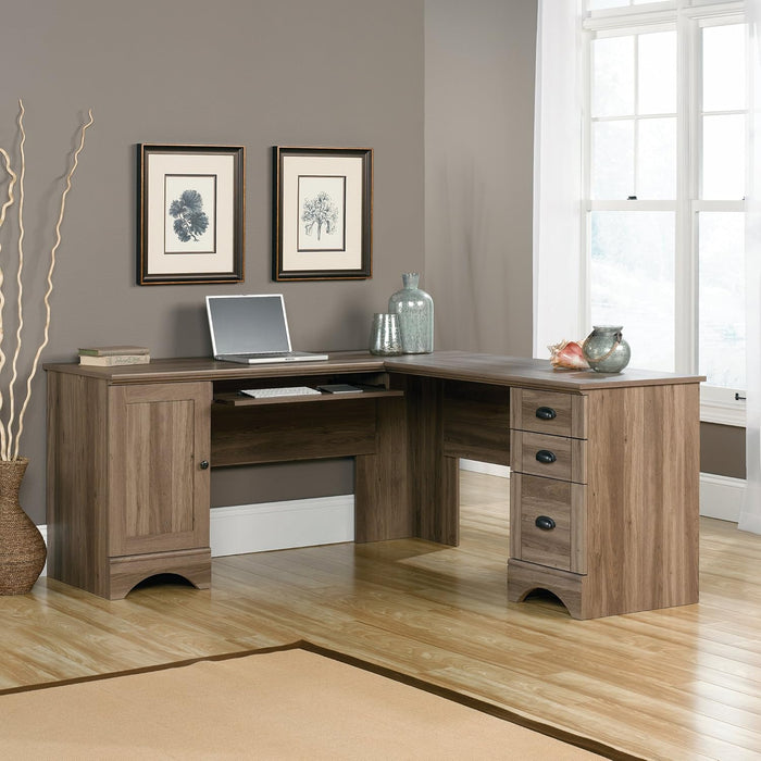 Harbor View Computer Desk, 66.14"D X 66.14"W X 30.28"H , Salt Oak Finish