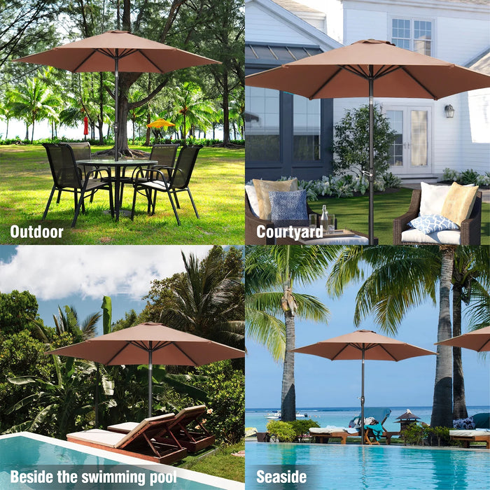 9Ft Patio Umbrella Outdoor Portable Table Market Umbrella with Push Button Tilt/Crank Waterproof Uv-Proof, Coffee