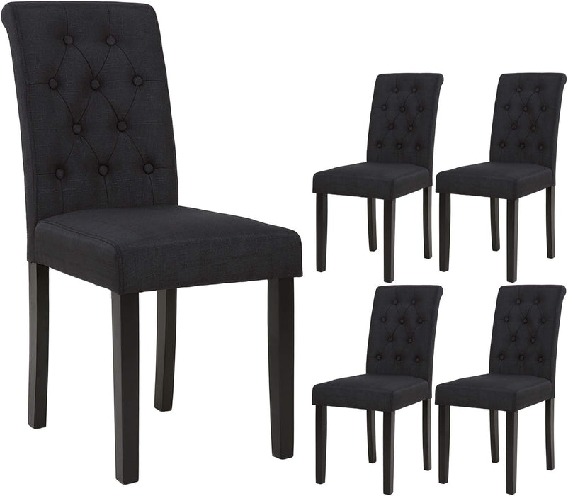 Set of 4 Upholstered Fabric Dining Chairs with Button-Tufted Details Living Chairs (Black)