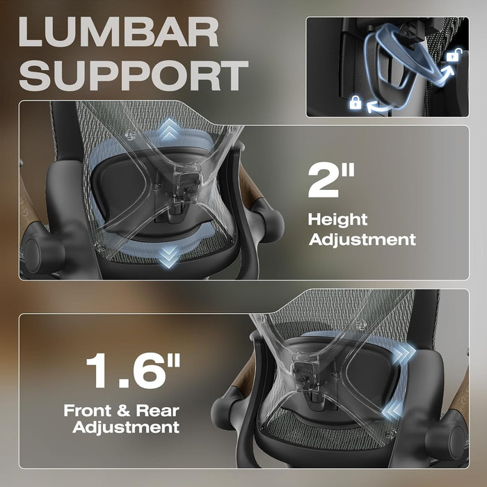 X100 Ergonomic Mesh Office Chair with Footrest, Big and Tall Home Desk Chair with 5D Flip-Up Arms, Adjustable 3D Lumbar Support, Gaming & Executive Computer Chair (Forest Ranger)