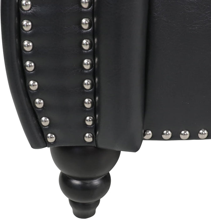 Modern 3 Seater PU Chesterfield Sofa, Upholstered Tufted Button Leather Chesterfield Couch, Classic Faux Leather Settee with Nailhead Trim Scroll Arms for Living Room Bedroom(Black)