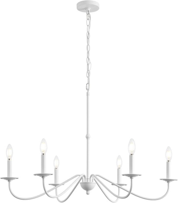 34.75Inch White Six Light Farmhouse Iron Chandelier