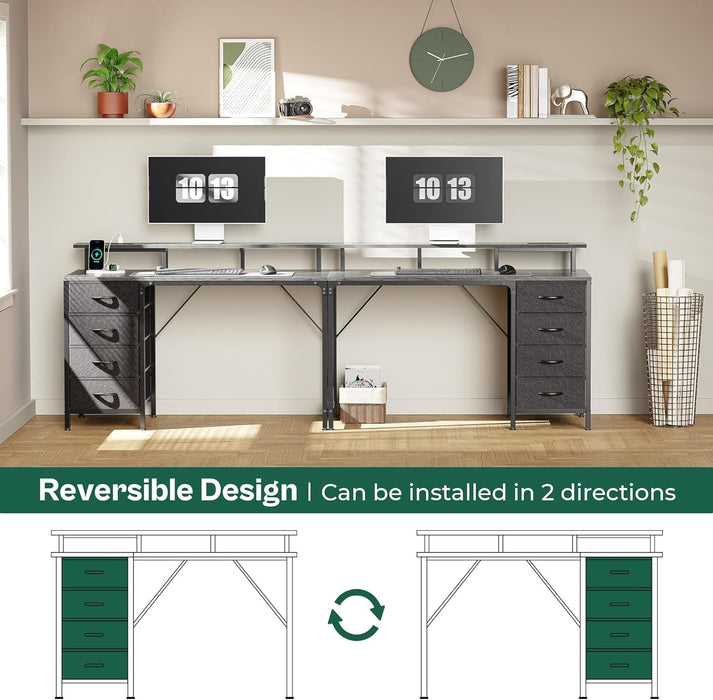 47 Inch Computer Desk with Power Outlets and LED Lights, Gaming Desk with 4 Drawers, Office Desk with Monitor Stand, Study Desk Work Desk for Home Office, Small Spaces, Gray