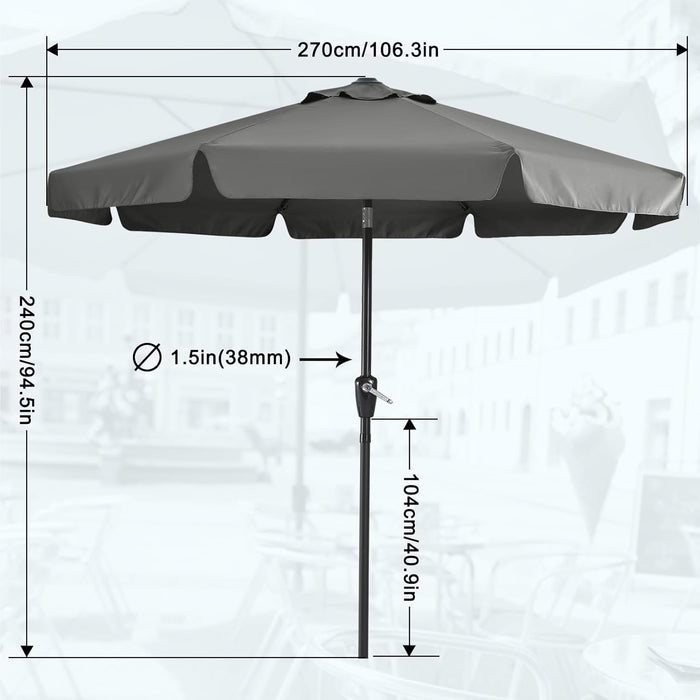 9Ft Patio Umbrella with Valance, Crank and Tilt – 8 Ribs Outdoor Market Umbrella, Uv/Fade Resistant, Waterproof Canopy with Wind Vent for Garden, Deck, Backyard, Pool (Dark Gray)