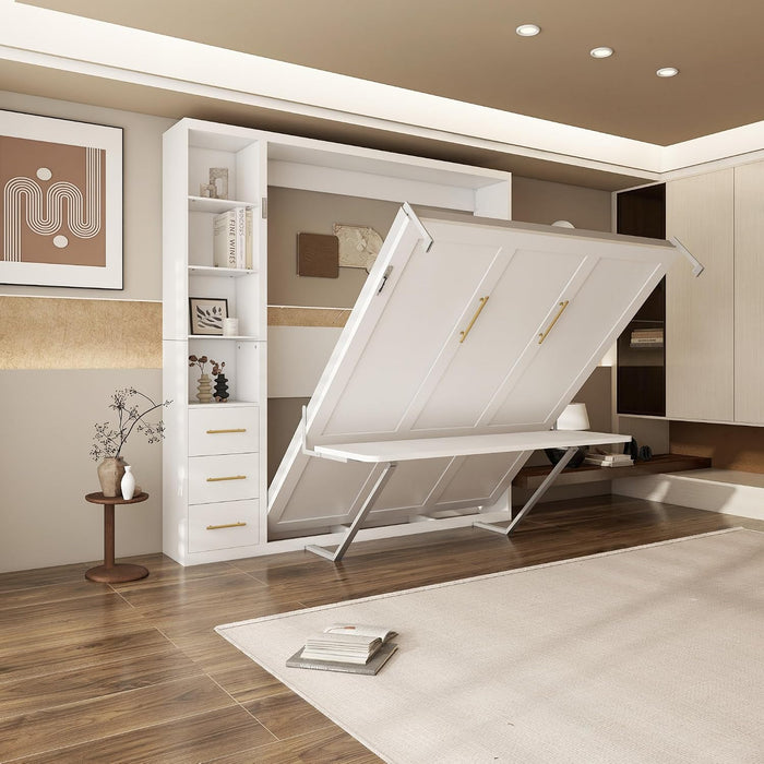 White Queen Murphy Cabinet Bed With DeskStorageSolutions