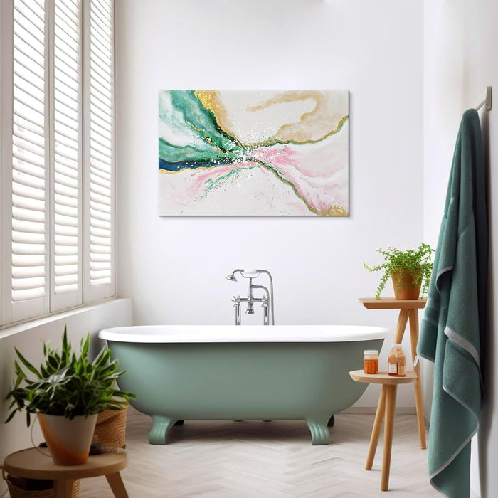 Green Abstract Wall Art for Living Room Modern Pink and Gold Emerald Green Marble Artwork Painting Canvas Bedroom Office Home Office Wall Decor 36" X 24"