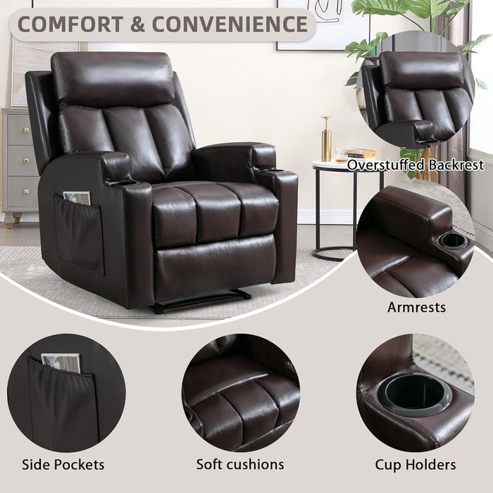 Fabric Manual Recliner Chair for Adults, Comfy Reclining Chairs with Overstuffed Arm and Back, Single Sofa for Living Room (2, Brown)