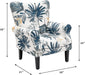 Modern Accent Chair,High Back Armchair,Upholstered Fabric Button Single Sofa with Wooden Legs for Living Room,Bedroom,Blue Leaves