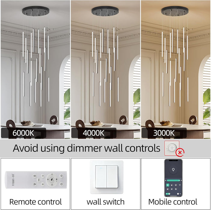 Black 19Inch LED Chandelier Ceiling Fixture Elegant