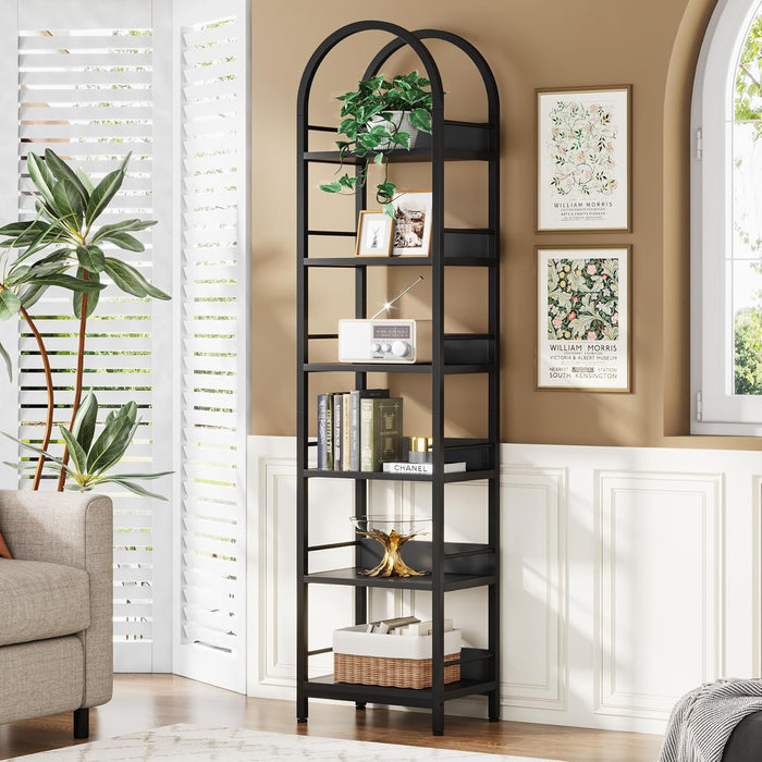 78.7 Inches Towering Arched Corner Bookshelf Black