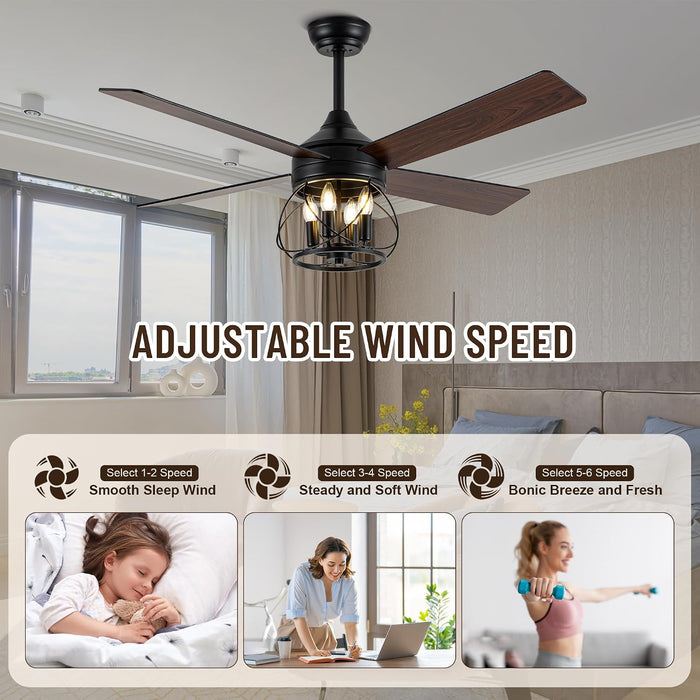 52 Inch Farmhouse Ceiling Fan Silent Motor Remote