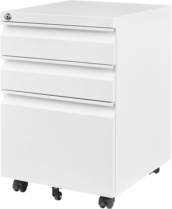 3 Drawer Mobile File Cabinet for Home Office under Desk Storage, Filing Cabinet with Lock Keys, File Organizer Cabinet for Legal/Letter/A4 File, White