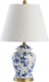 22" Blue/White Ceramic Table Lamp, French Country Chinoiserie Ginger Jar LED Bedside Lamp for Living Room Bedroom, White Linen Shade, JYL3005A