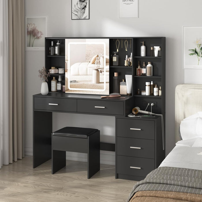Black Makeup Vanity Desk With IlluminatedMirrorLED