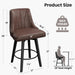 Counter Height Swivel Bar Stool, 24" Upholstered PU Leather Barstools Set of 3, Counter Stool Chair with Back & Solid Wood Legs for Kitchen Island Dining Room (Brown)