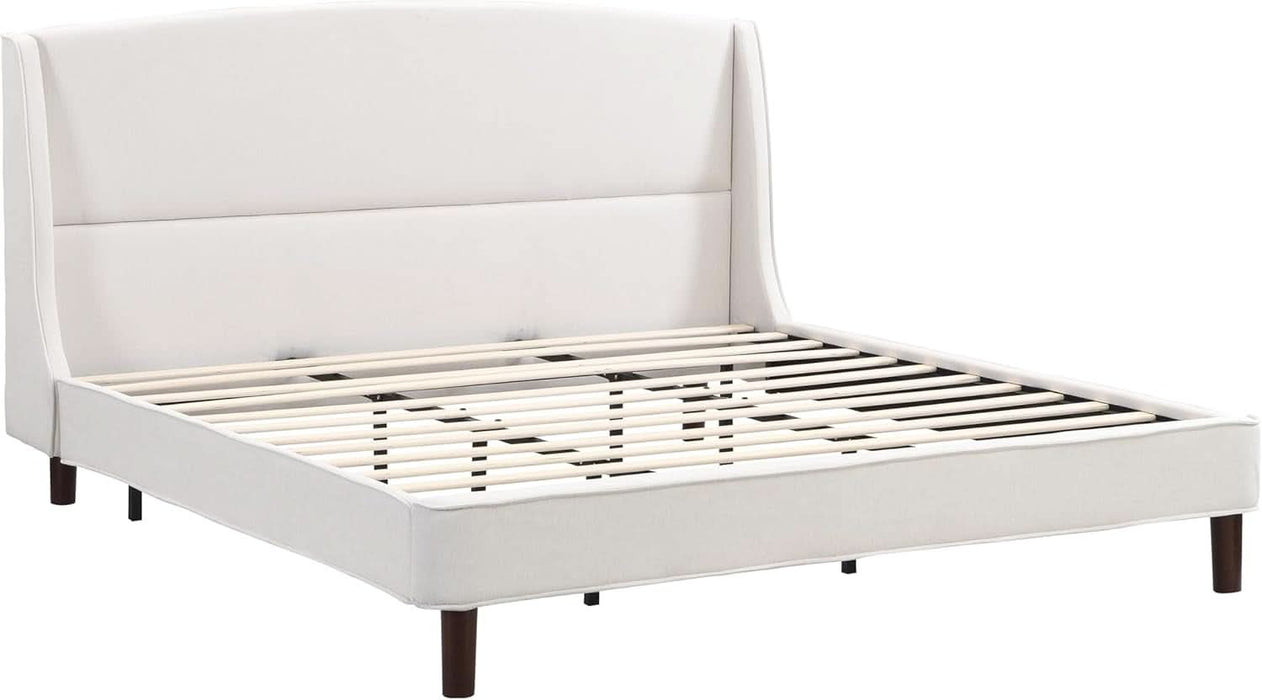 Cordo 44.50" H King Size Bed Set, Upholstered Platform Bed with Wingback Headboard, Solid Wooden Slats Panel Support, No Box Spring Needed, Easy Assembly, Beige