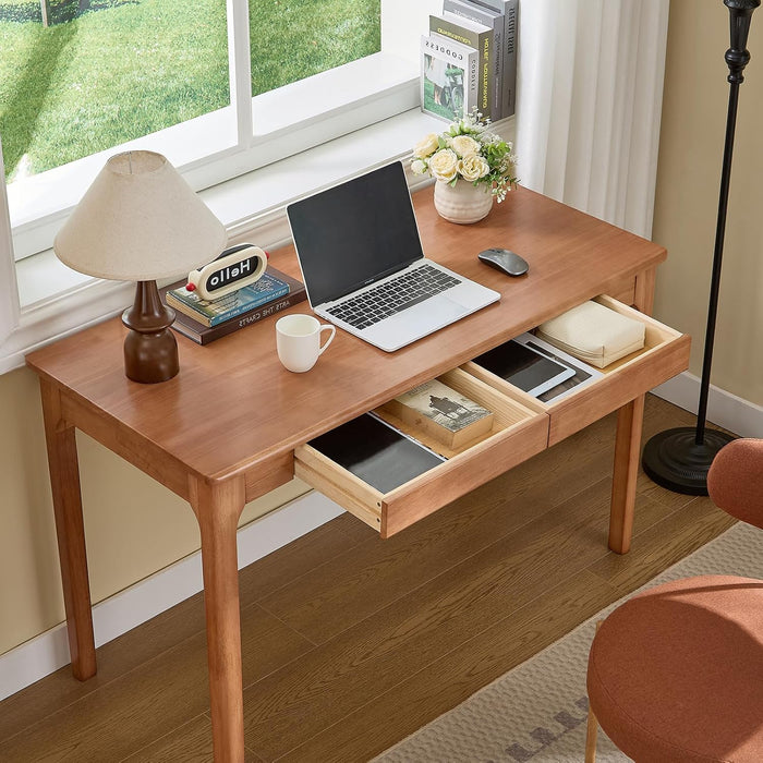 Solid Wood Computer Desk with Storage Drawers (Oak Color, 47.2Inch)