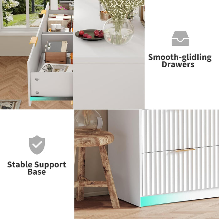 Modern Fluted 8-Drawer Dresser, Large Capacity Chest of Drawers, with Metal Handles & Anti-Tip, Wooden Storage Organizer for Bedroom, Living Room, Hallway, White