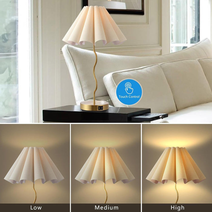 Pleated Table Lamp, Table Lamp for Bedroom, Bedside Lamps for Nightstand with Linen Lampshade, Modern Lamp for Bedroom Home Office Decor